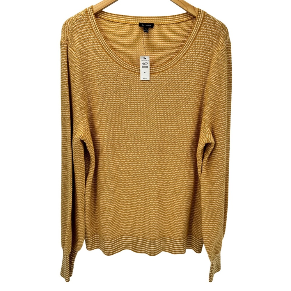 Talbots‎ Sweater Womens XL Mustard Yellow Pullover Knit Long Sleeve COMFY NEW
